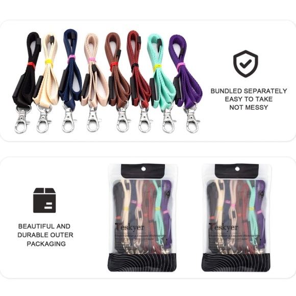 8 Pack Multi-Color Nylon Breakaway Lanyard Strap with Metal J-Hook - Picture 4 of 8